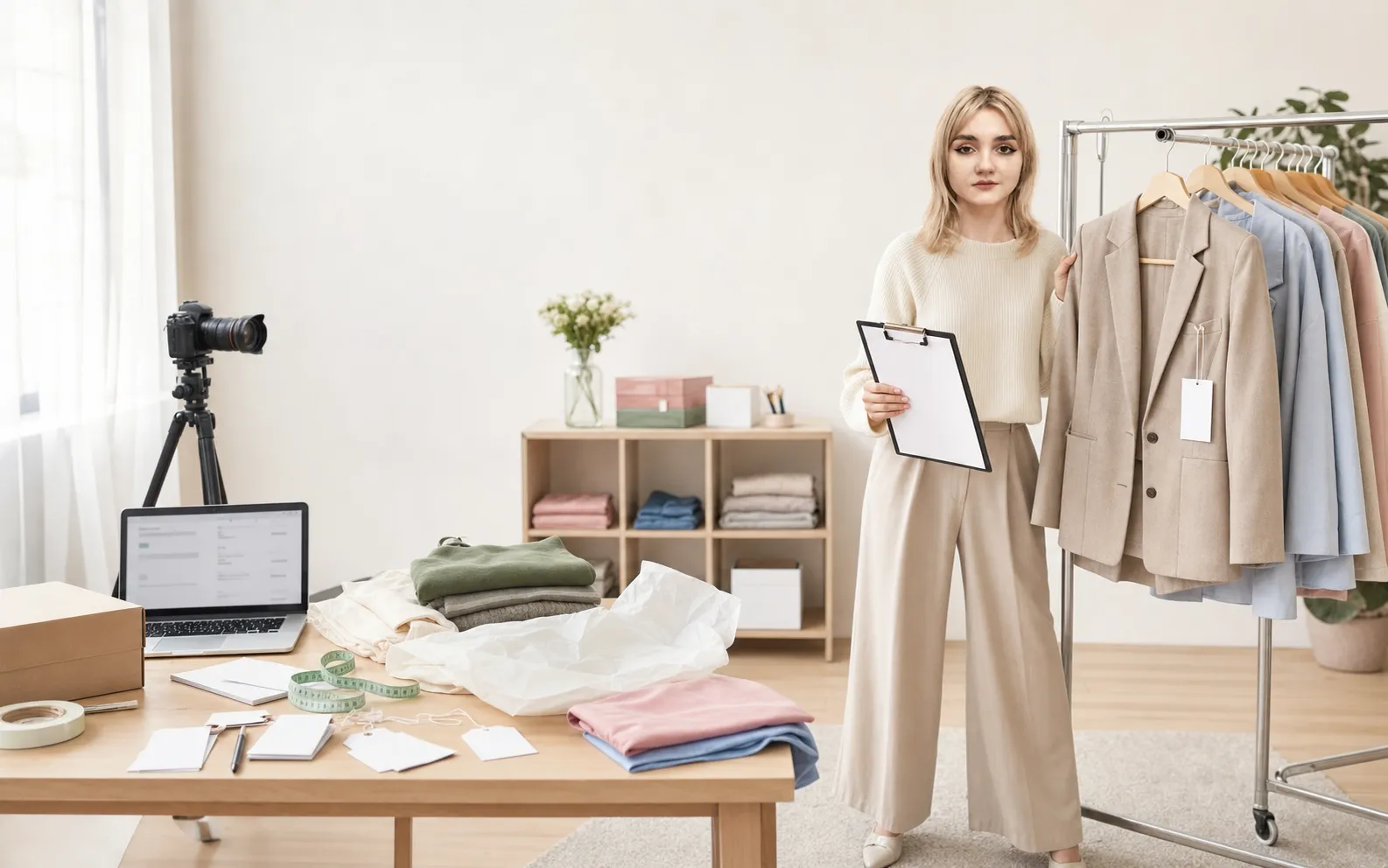 Diana Ohnieva in an organised independent fashion resale studio